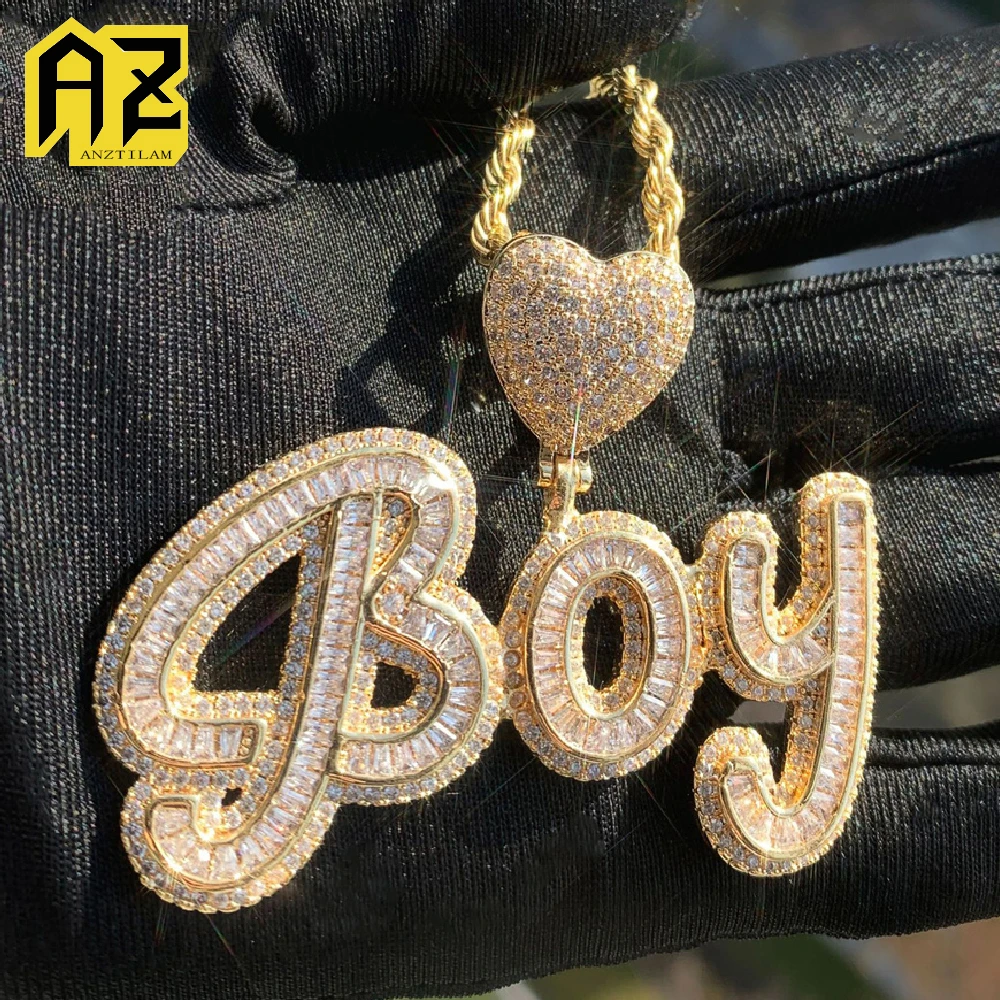 

Anztilam Heart Baguettes Zircon Customized Name Letters Iced Out Pendant Necklaces for Women Men Custom Name Letter Pendants