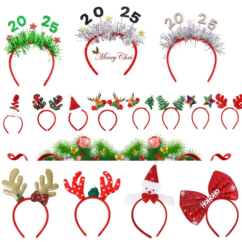 1Pc 2025 Christmas Headwear New Year Decorations Party Decor Cosplay Headband Hair Hoop Band Accessories Xmas Supplies Decor