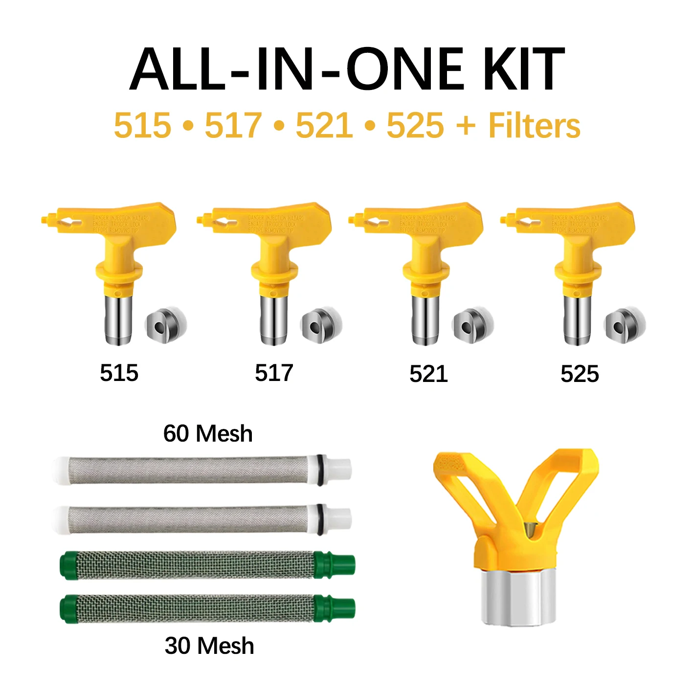 Kit de buses de pulvérisation sans air 515 517 521 525 avec filtres à mailles 30 et 60, ensemble de buses de pulvérisation de peinture réversibles pour peinture intérieure et extérieure