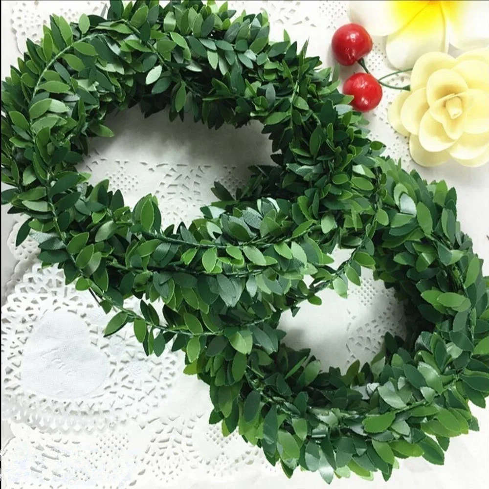 7.5M Silk Garland Green Leaf Iron Wire Artificial Flower Vine Rattan For Wedding Car Decoration DIY Wreath Flowers Leaves Rosas