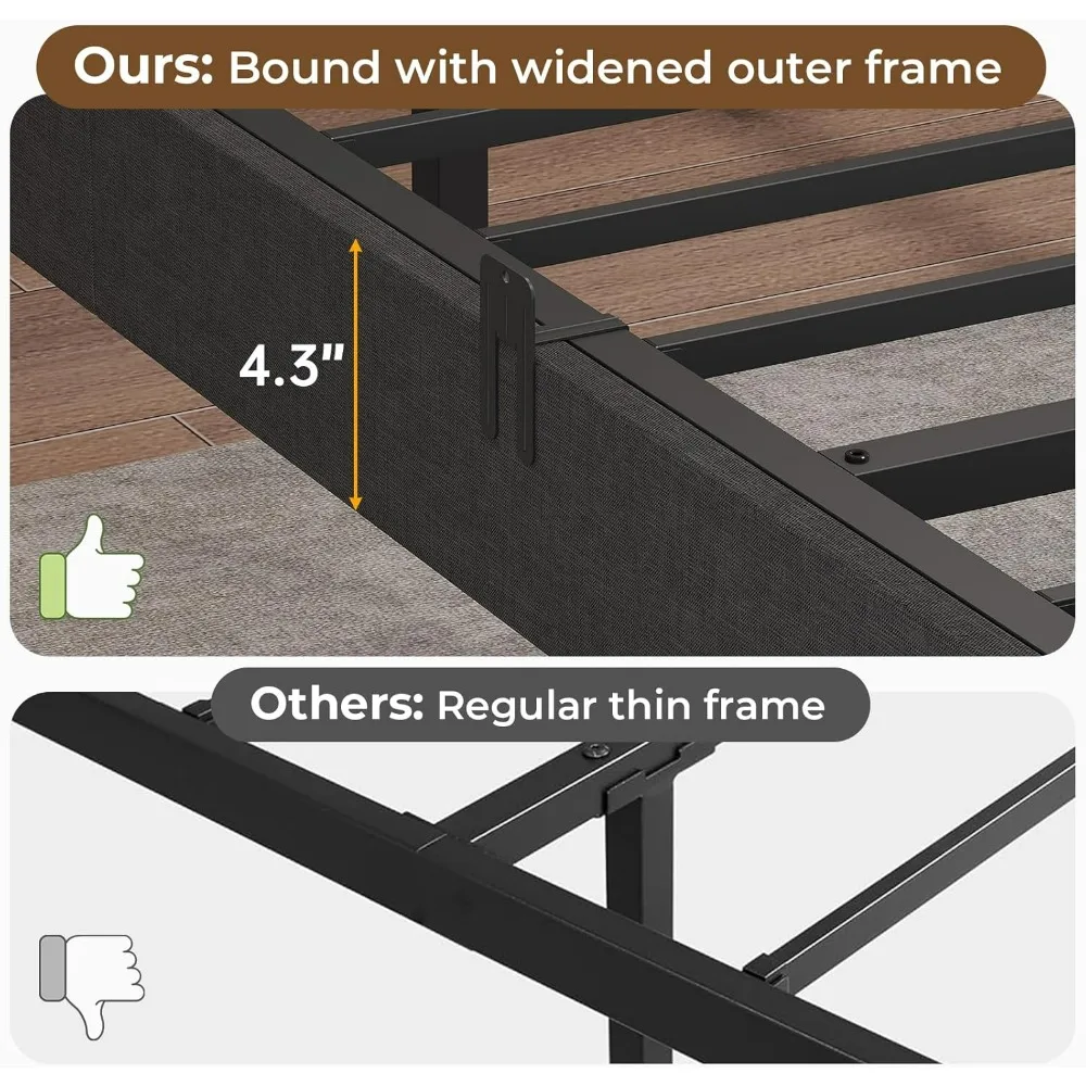 Floating Bed Frame Full Size, LED Bed Frame Linen Upholstered Platform Bed with Underbed Storage,Heavy Steel Slats Support,Bed