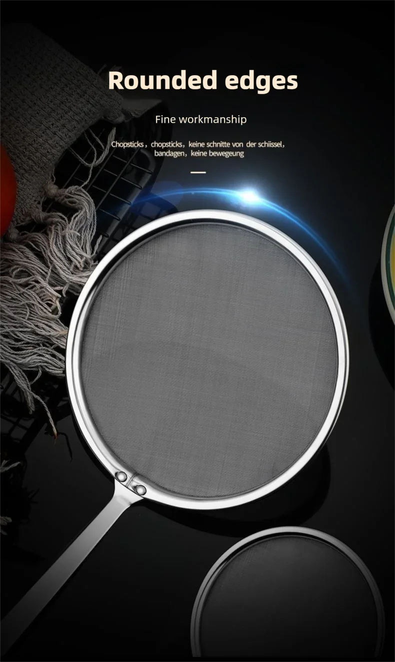 Filter Scoop Edelstahl Fettskimmer Löffel Feinmaschiges Sieb Lebensmittelsieb mit Griff Küche Ölskimmer Sieb – Detail 15