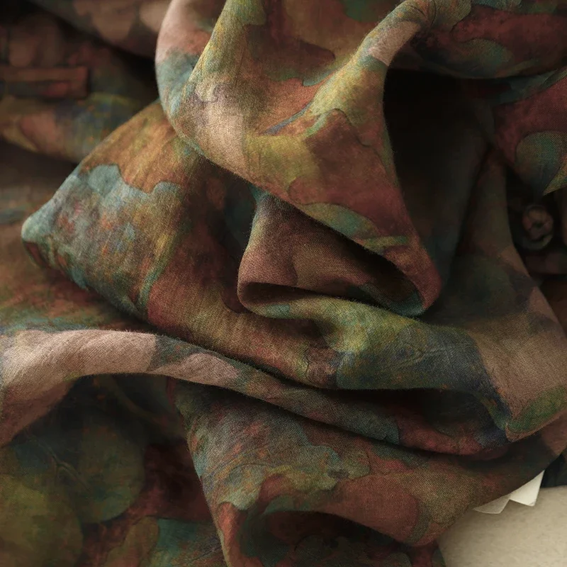 Cotton Linen Women's Clothing 2024 Summer New Ramie Print Vintage Stand Collar Half Sleeve Loose Casual Shirt Dress R321