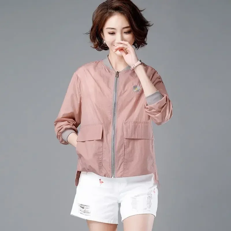 

Oversize 90kg Loose Sun Protection Jacket Women Daisy Embroidery Thin Casual Outerwear Long Sleeve Short Spring Summer Z184