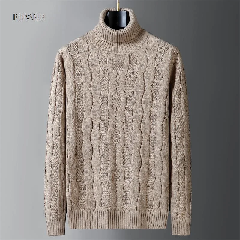 

Turtleneck Korean Mens Sweater Pullovers Autumn Harajuku Khaki Brown Korea Fashion Jumper Knitted