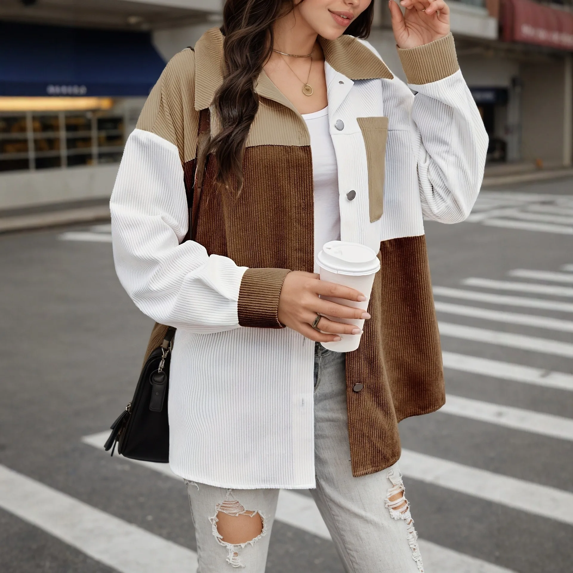 Loose Fit Stand Collar Coat Casual Style with Long Sleeve Mid Long Length Single Row Multi Button Closure Spring Women Jacket