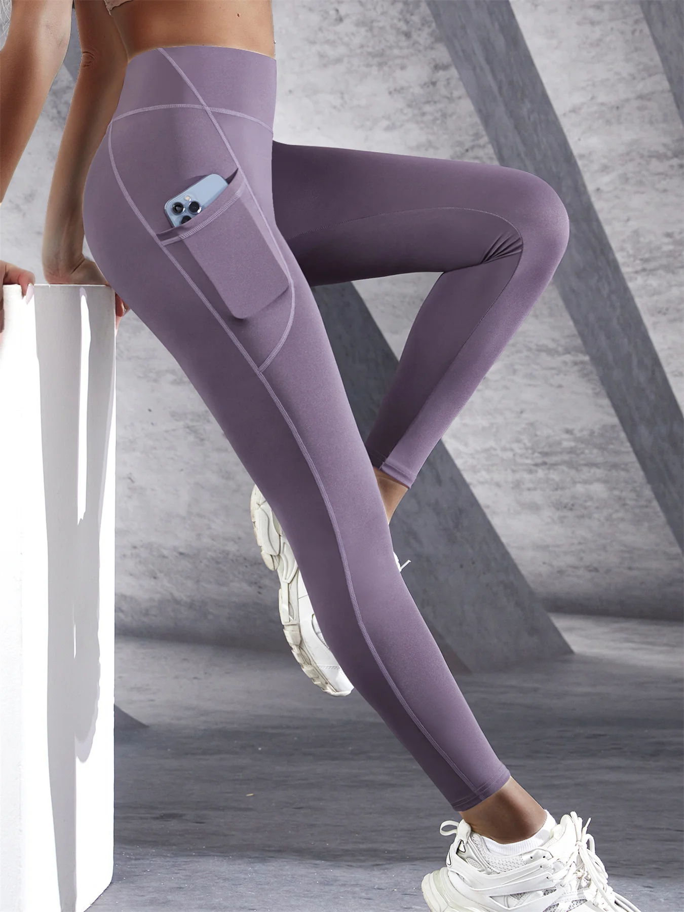 Women High Waist Elastic Workout Yoga Leggings Tummy Control With Side Pockets Pants Seam Gym Fitness Sportswear Tights image 5