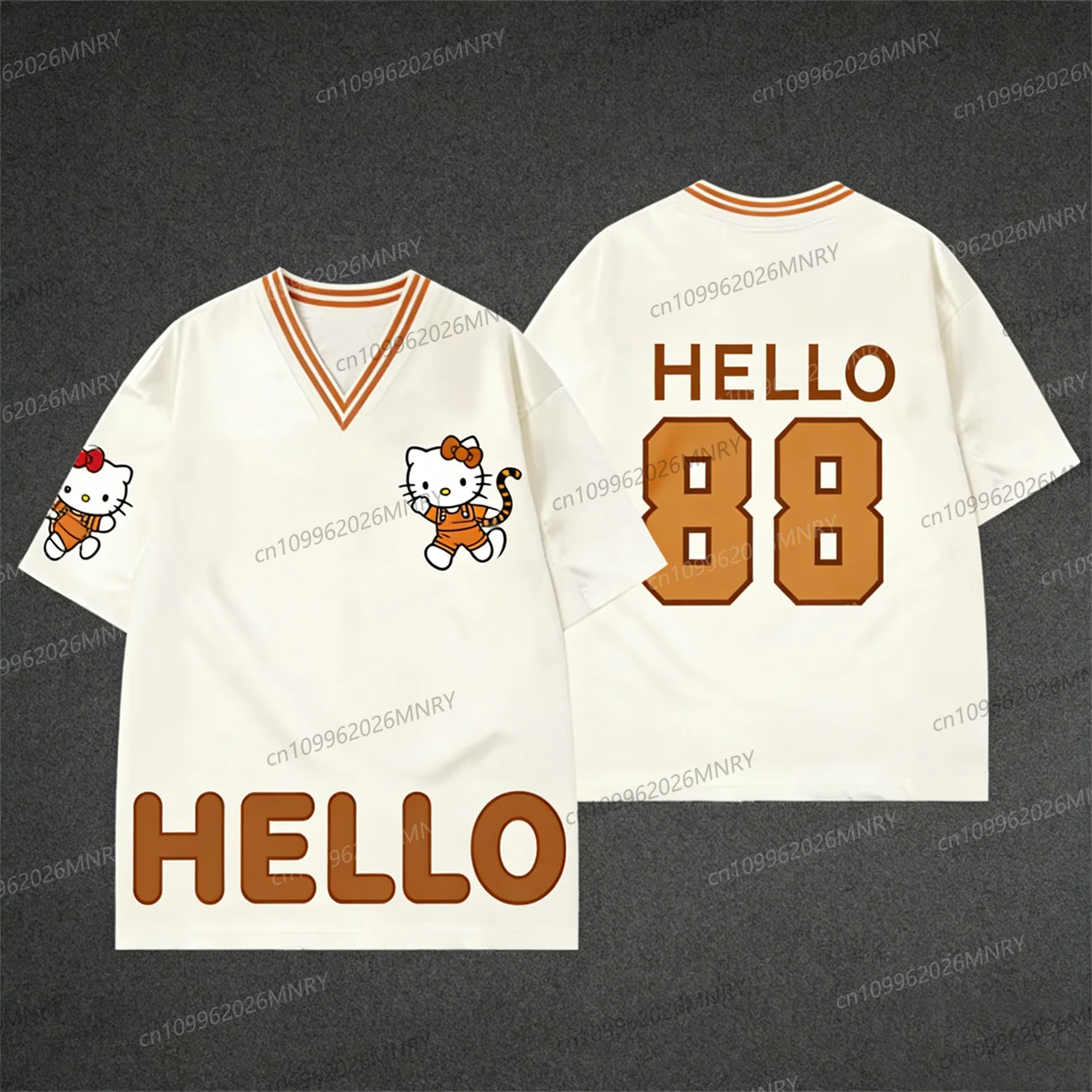 

Спортивная одежда Sanrio Cartoon Hello Kitty, мужская свободная повседневная легкая дышащая уличная одежда с v-образным вырезом, детская женская футболка с короткими рукавами