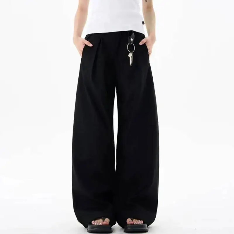 American Style Men's Suit Pants Pleated Loose Fit Casual Trousers Men Wide Leg Straight Floor Length New Trend Male 9WODO4