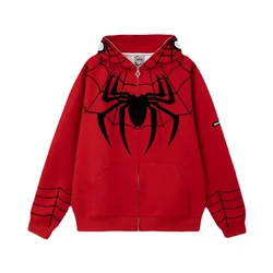 Marvel Spiderman Zipper embroidery Coat for Men, Hooded Sweatshirt, Loose Couple Coat, Casual Zip Coat, Spring Autumn Winter