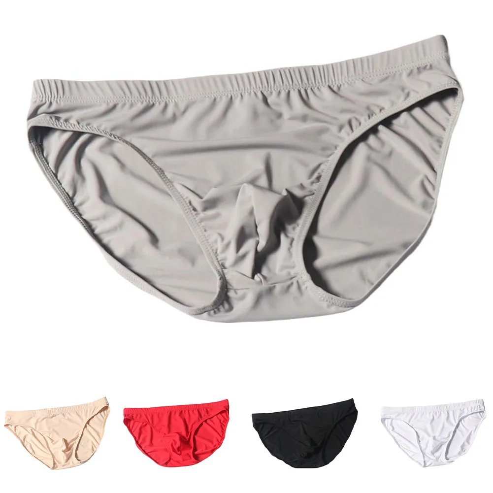 

Men Solid Color Ice Silk Briefs Breathable Pouch Panties Underwear Male Comfortable Underpants Knicker
