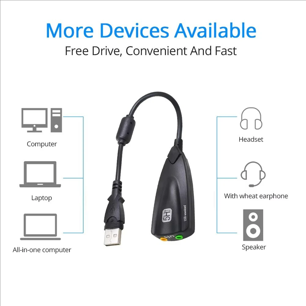 5HV2 Stereo 7.1 Channel with Cable Sound Card USB Sound Card Computer Games Dedicated External High-End Sound Card