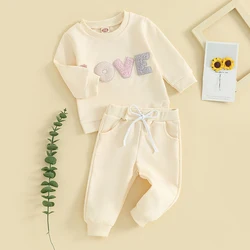 Tregren 0-3Y Toddler Baby Girls Outfit Plush Letter Embroidery Long Sleeve Sweatshirt Elastic Pants 2pcs Set Infant Fall Clothes