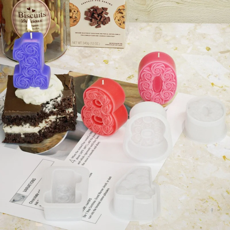 أرقام الورد شمعة سيليكون DIY الأرقام العربية الروائح زخرفة الجص الراتنج قوالب الإبداعية كعكة الديكور قالب الخبز #6