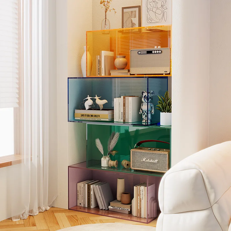 Small bookshelf multi-layer household combination acrylic transparent bookcase floor figure storage shelf