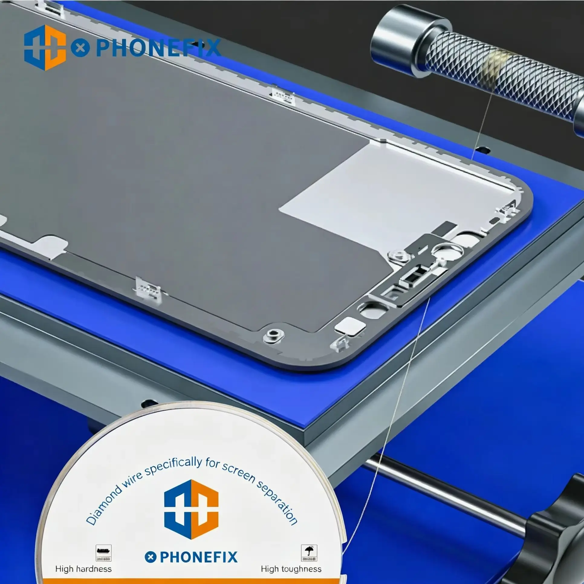 PHONEFIX Diamond Wire High Toughness Special Steel Cutting Line 200M 0.025-0.1mm for Mobile Phone LCD Screen Repair