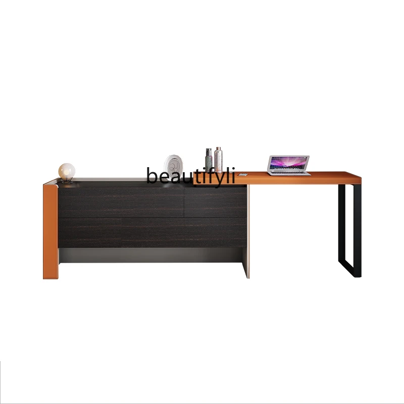 

Minimalist Dresser Combination Bedroom Multi-Function Locker Retractable Tailstock TV Cabinet Saddle Leather Desk