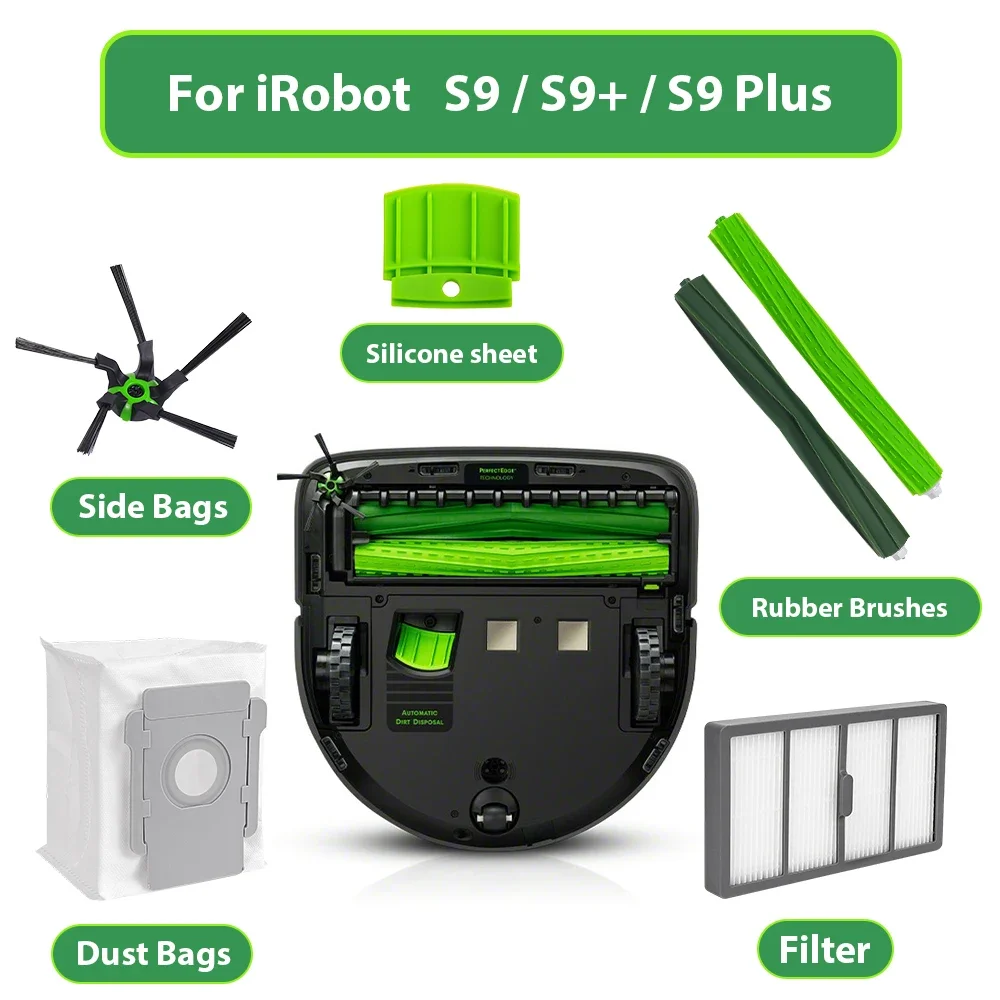 ل iRobot Roomba S9(9150) S9 + S9 Plus(9550) سلسلة مكنسة كهربائية المطاط الأسطوانة فرش فلتر HEPA أكياس مكنسة فرشاة جانبية رئيسية