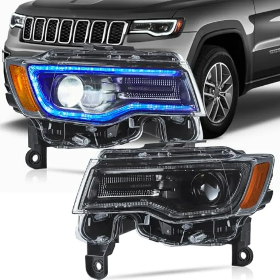 

LED Headlights for 2014-2022 Grand Cherokee with Blue Dynamic Startup DRL and Sequential Turn Signal High-Power Aluminum Alloy