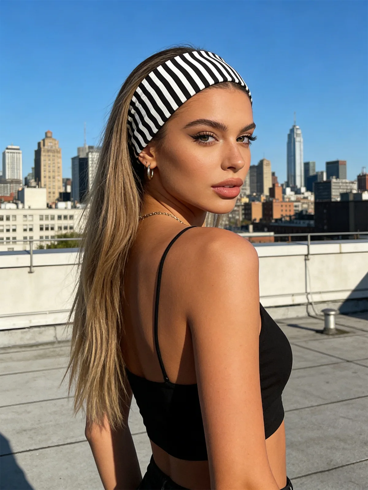 New Contrast Color Striped Wide Headband Women Stretchy Hairbands For Travel Holiday Daily Makeup Headwrap Girl Hair Accessories