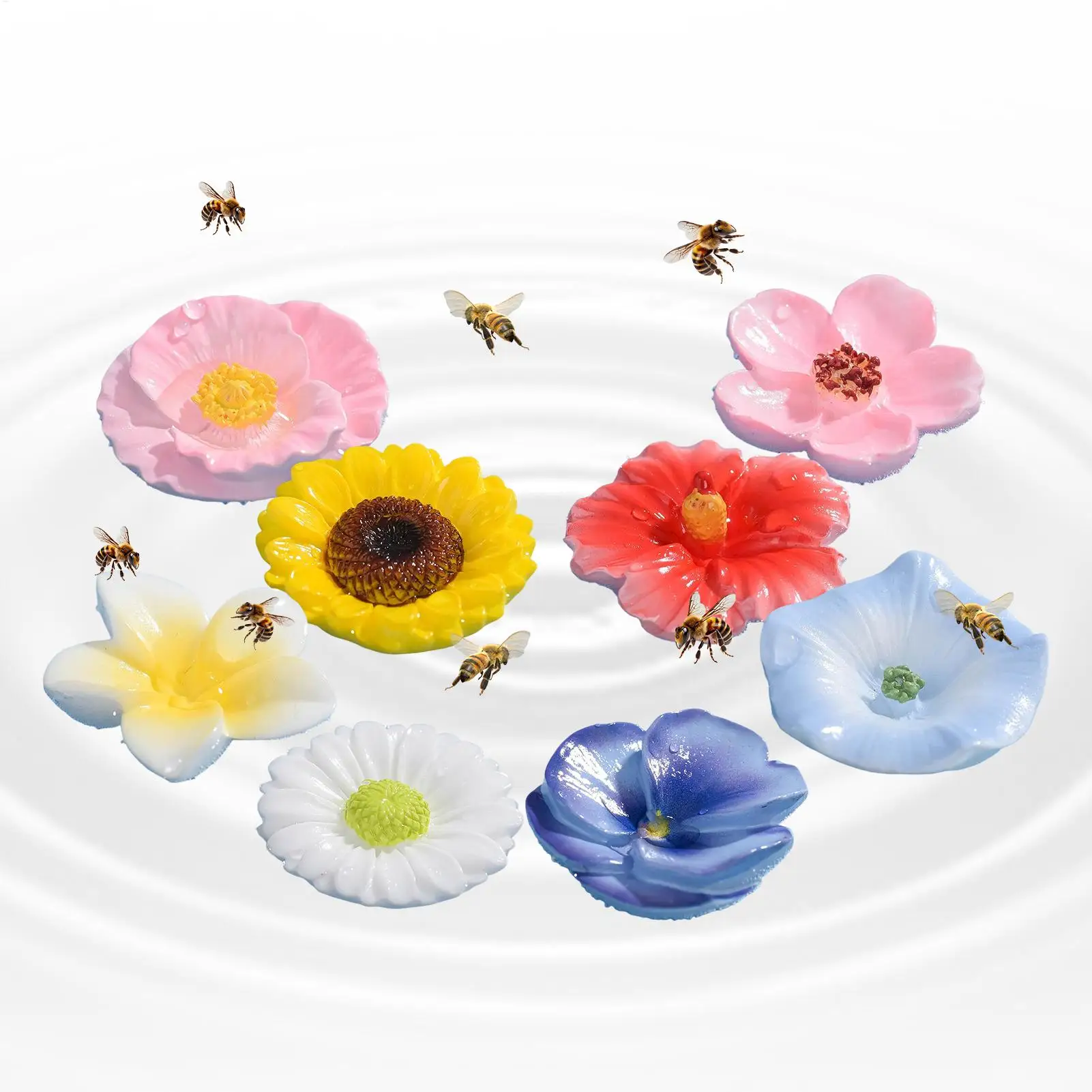 Bee Feeders for Outside 8 Pieces Floating Aesthetic Resin Bee Watering Station Outdoor Bird Feeder for Backyard Patio Landscape