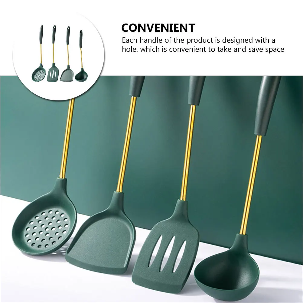 

1 Set Kitchen Utensils Stainless Steel Spatula Ladle Stir-Fry Spoon Soup Scoop Silicone Cooking Tools Heat-Resistant Non-Stick