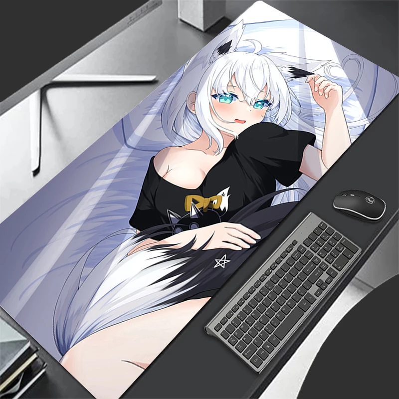 Hololive Shirakami Fubuki Mouse Pad Laptop White Cat Ears Extended Desk Mat XL Anime Girl Mousepad PC Gamer Cabinet Keyboard Rug