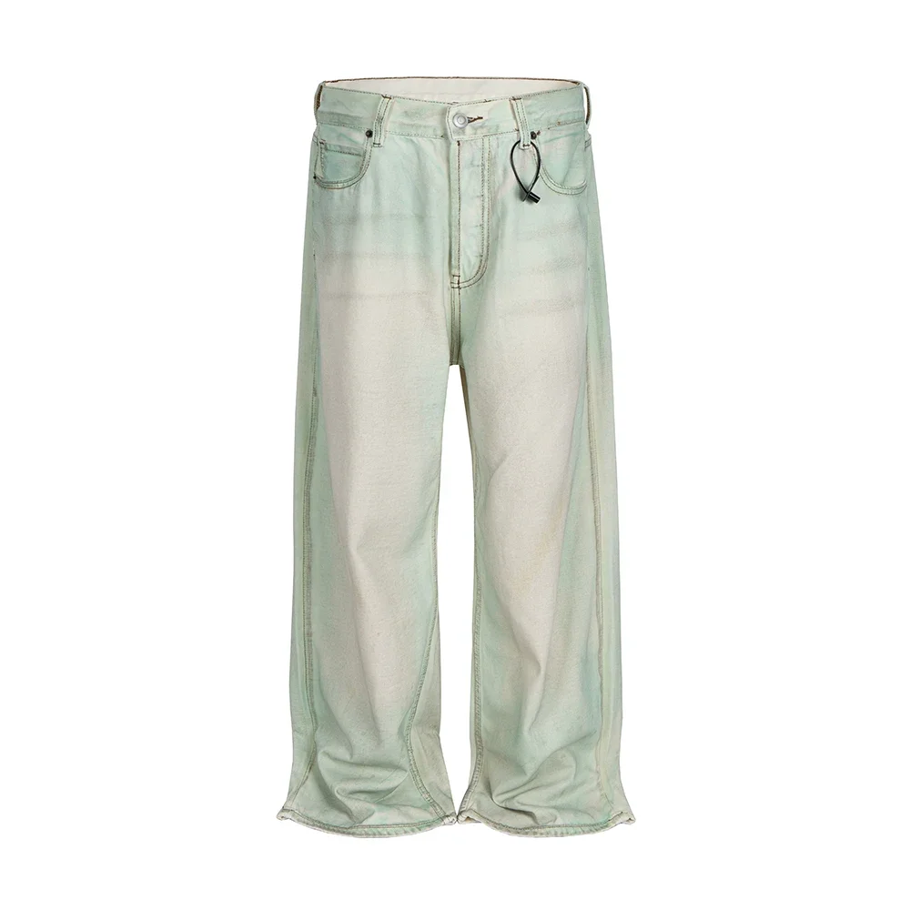 

Mint Green Color Wide Leg Baggy Jeans for Men Streetwear Harajuku Streetwear Loose Denim Pants Oversized Cargo Trousers