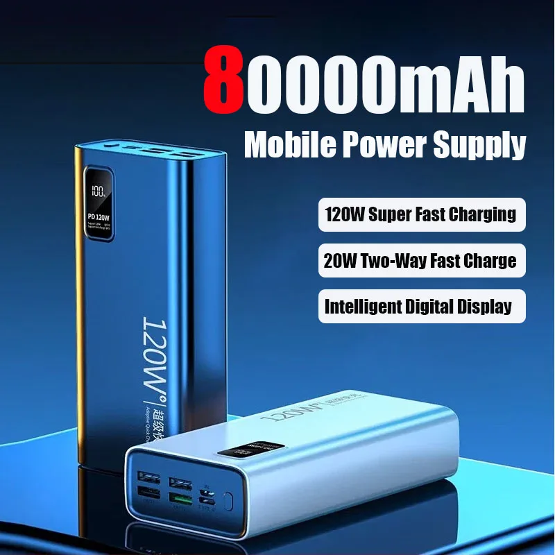 

80000mAh Ultra Large Capacity Portable Fast Charging Power Bank Supporting 120W Fast Charging Suitable For Xiaomi IPhone Huawei