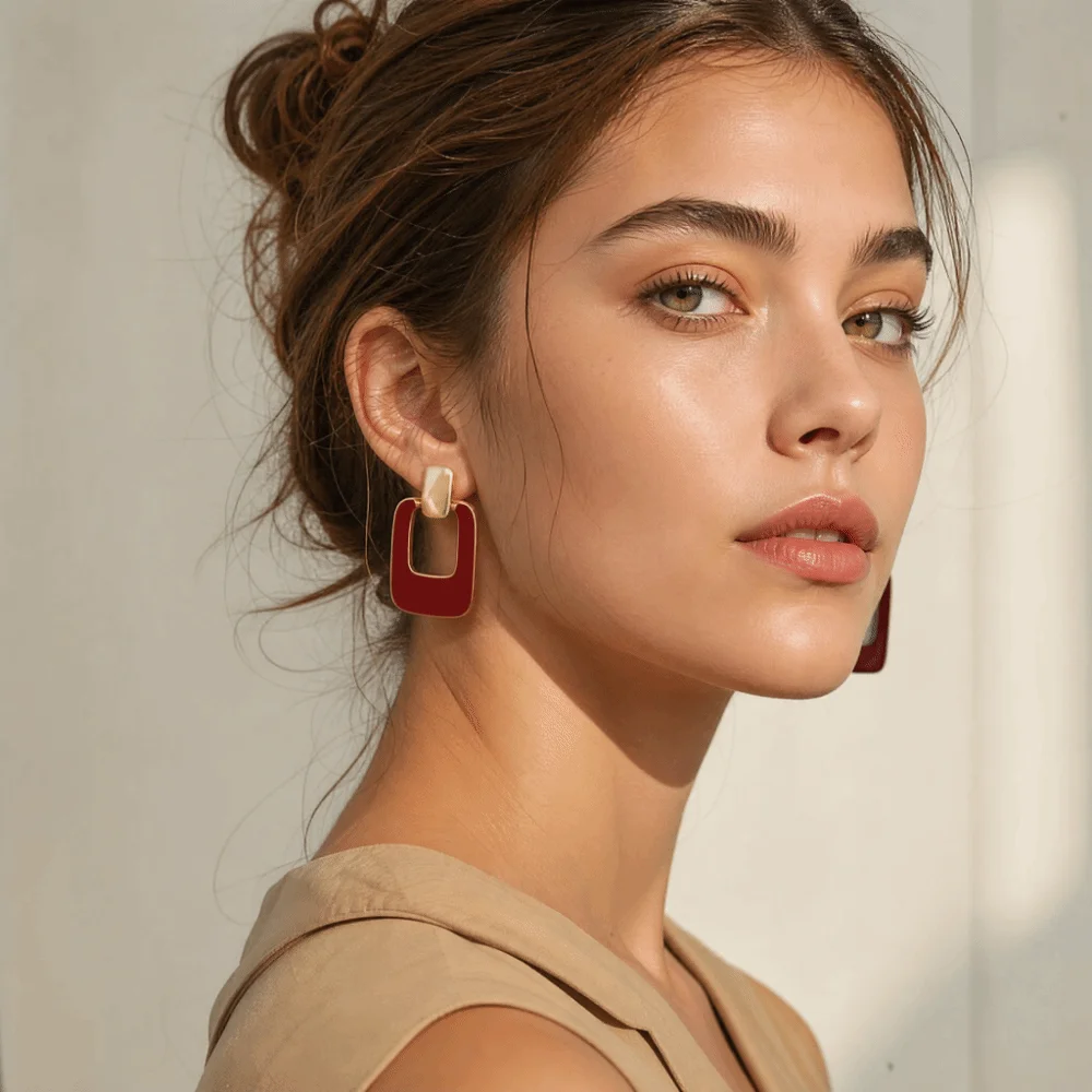 Maillard Contrasting French Retro Earrings Metal Enamel Statement Drop Glazed Earrings Elegant Vintage Brown Dangle Earrings