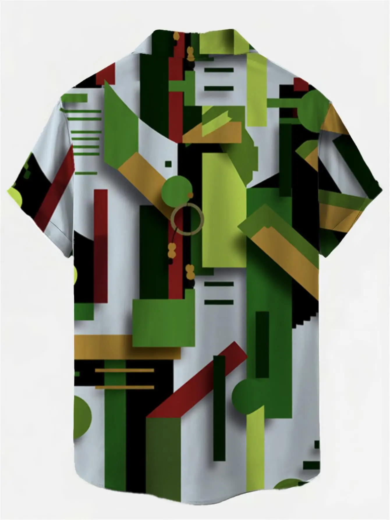Men's Shirt Abstract Color Block Geometry Print Short Sleeve Lapel Button Shirts Summer Beach Vacation Casual Tops Men Clothing