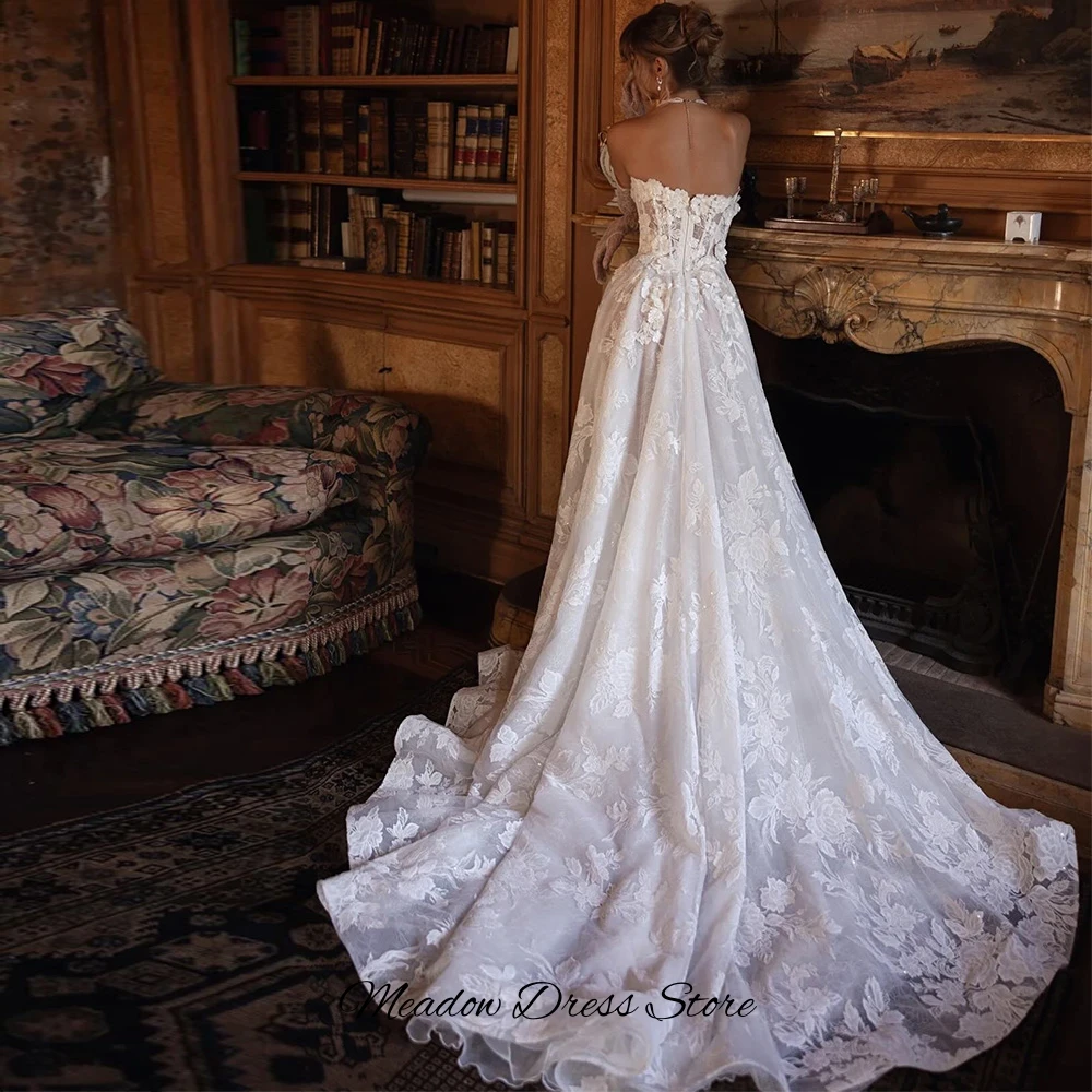 Temperament Customized Organza A-Line Wedding Dress Dreamy Handmade Flowers Vestido De Novia Charming Sweetheart Bridal Gowns