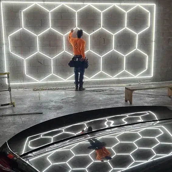 Factory Sell Luxury Led Hexagonal Light Detailing Auto Workshop Hex Ceiling Light with Frame 110V-240V Led Tube Lighting