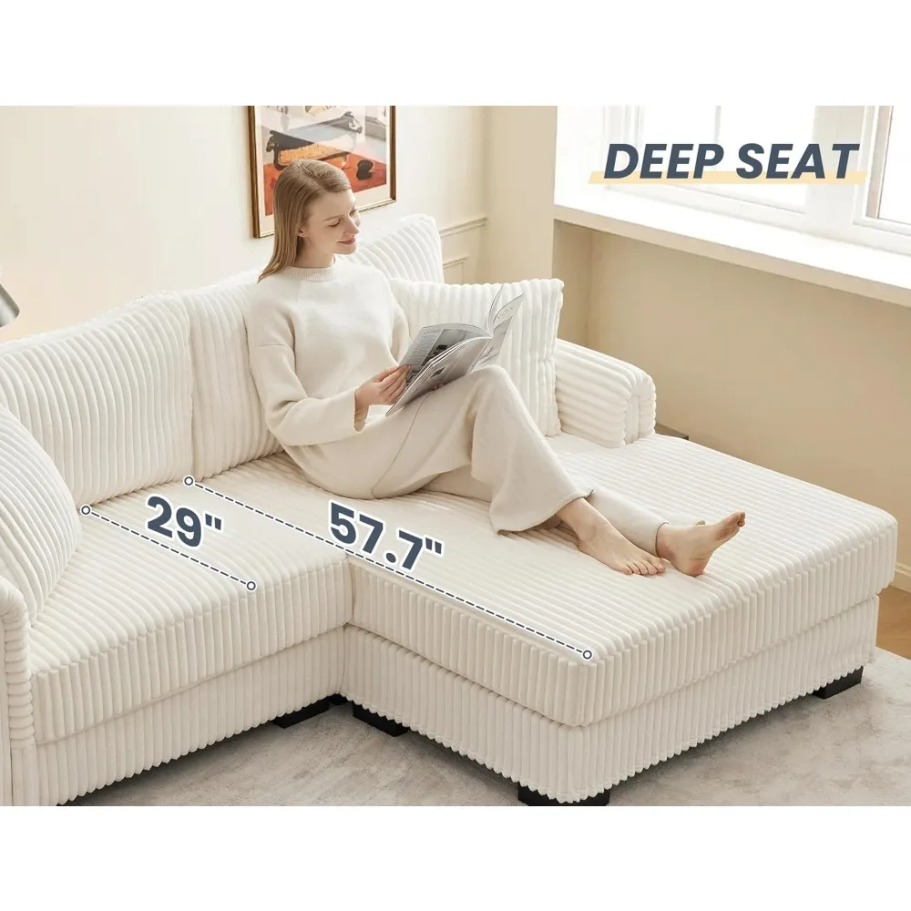 أريكة مقطعية على شكل حرف L، أريكة سروال قصير كبيرة الحجم مع كرسي قابل للعكس، منفذ شحن USB، جيب جانبي #6