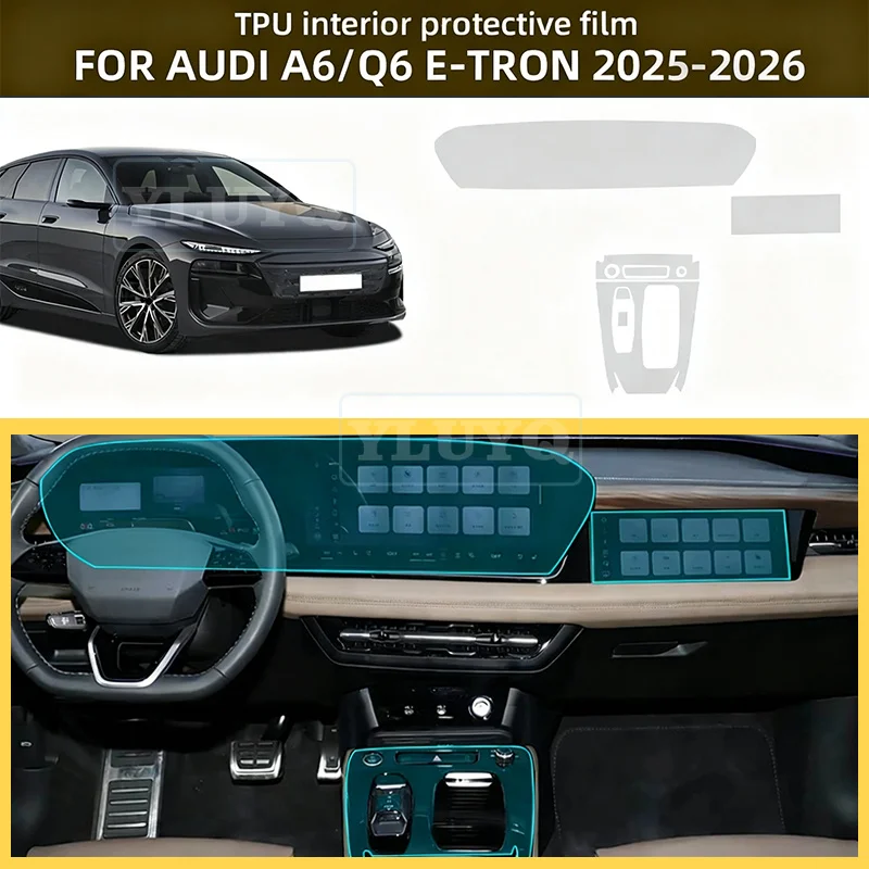

For AUDI A6 Q6 E-TRON 2025 2026 Interior TPU Protective Film Anti-Scratch Navigation Screen Automotive Gear Panel Accessories