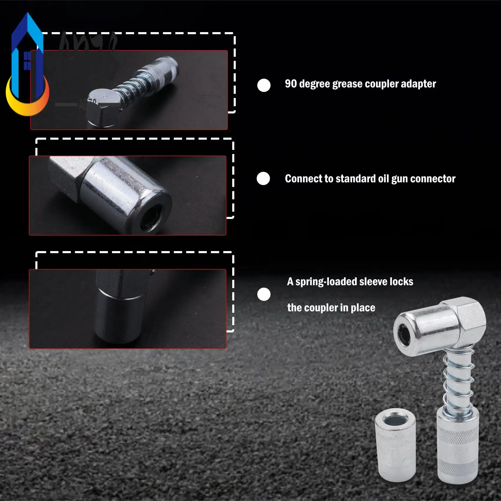 

AD78-Grease Nozzle Adapter Grease Gun- Accessory 90 Degree Grease Coupler Adapter With Sleeve 3 Jaw Angle Grease Tool