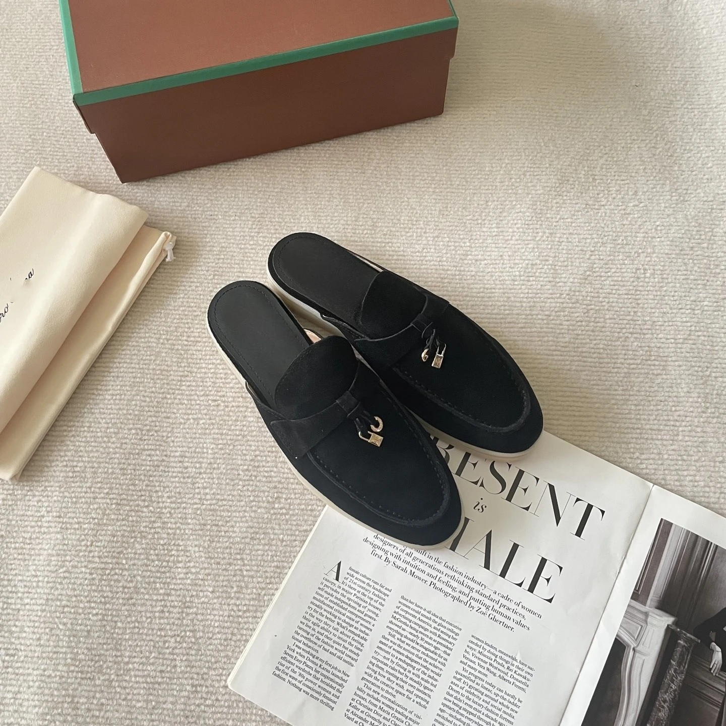 2026 new couple style mocasin shoes, deer skin comfortable flat toe, Mueller half slippers, lazy loafers