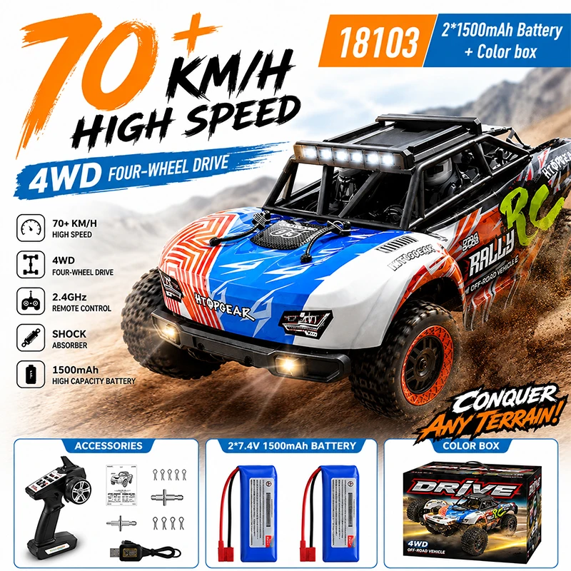 4DW 18103 1:18 70KM/H RC Car With LED Remote Control Cars High Speed Drift Monster 4x4 Truck for Kids VS 144001 Toys