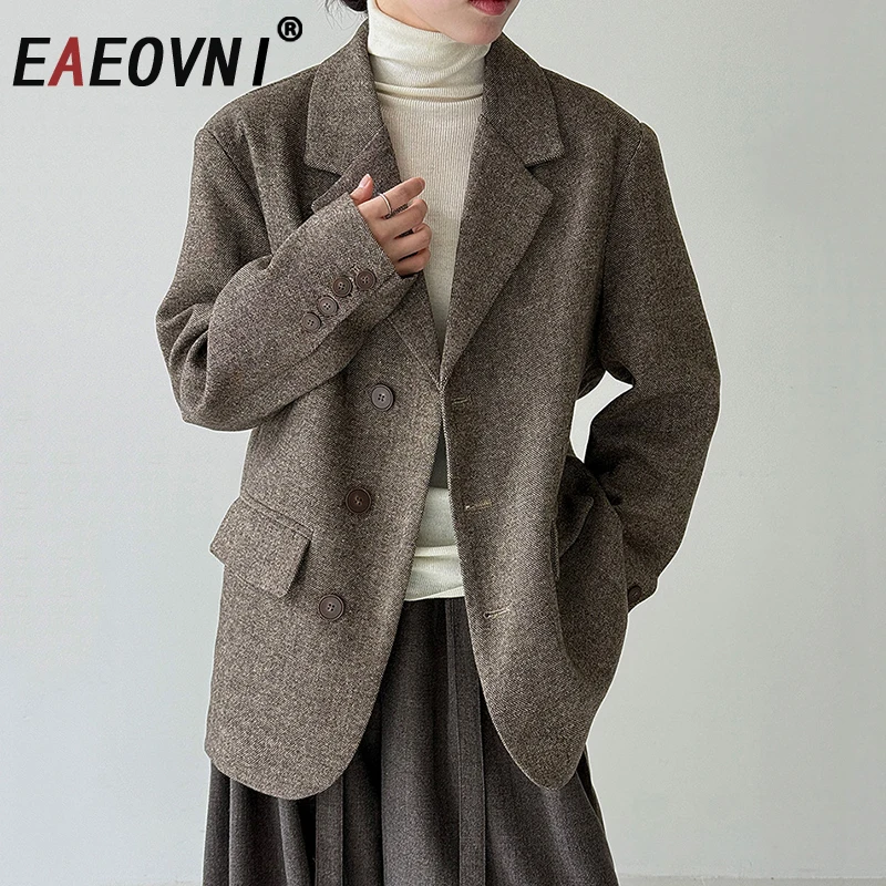 

EAEOVNI, зимний шерстяной женский пиджак, пальто в винтажном стиле с зубчатым воротником и пуговицами, офисная женская куртка, модная одежда 2026, новая одежда