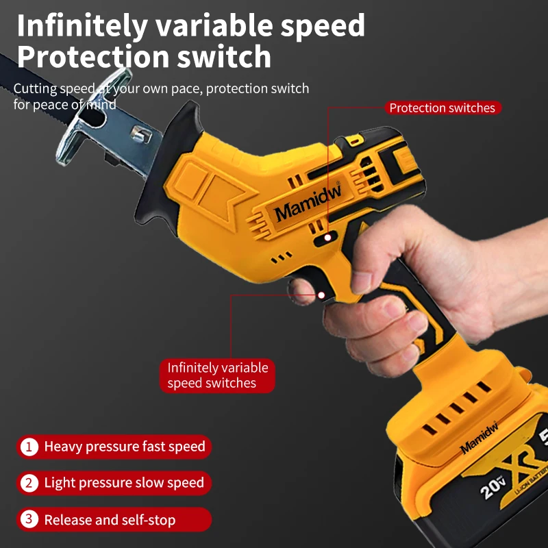 Brushless Cordless Reciprocating Saw| Compact One-Handed Design with 4 Blades Included | Portable Electric Saw for Wood Cutting, Pruning & Outdoor Use, compatible with Dewalt 20v battery.