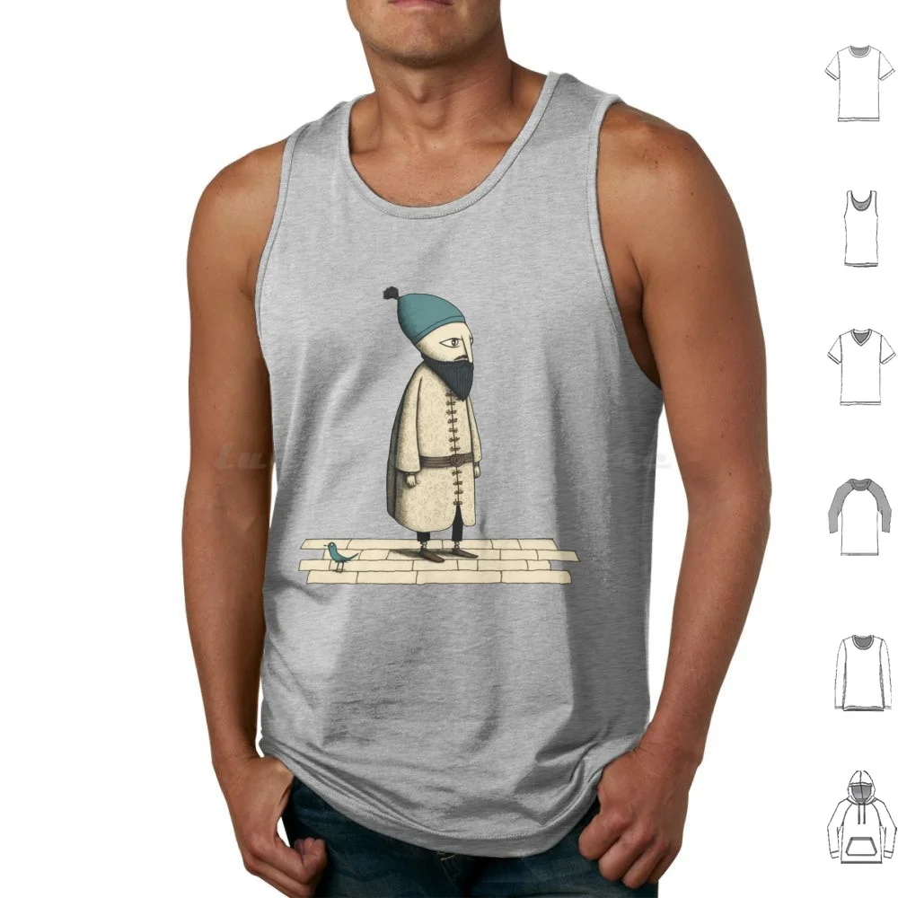 Cartoon Ottoman Man With His Bird Friend Tank Tops Vest Sleeveless Dirilis Ertugrul Turkish Turkey Famous Medieval Swords