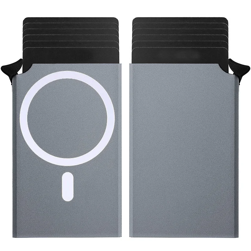 RFID-blockierender Kartenhalter mit Magnetverschluss, Pop-Up-Design, seitliche Kartenablage aus Legierung, Business-Geldbörse mit automatischer Kartenöffnung, große Kapazität, Metallbox – Detail 8