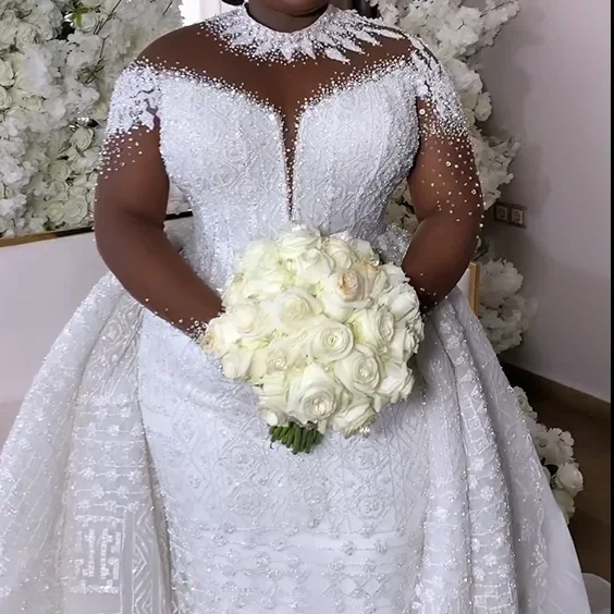 Customized New High Quality Lace Customize Length Mermaid Bride Wedding Dresses Long