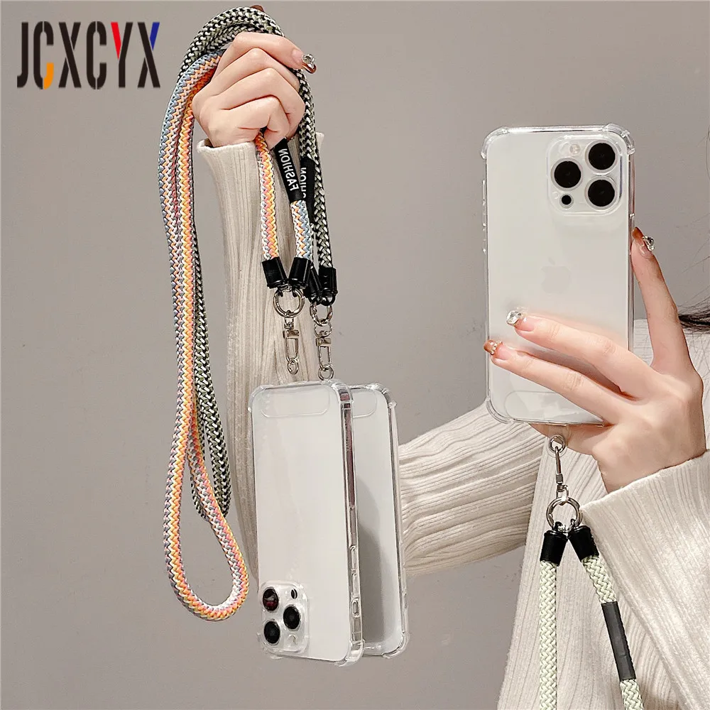 Luxury Armor Shockproof Clear Nylon Crossbody Lanyard Soft Case for iphone 14 Pro Max 13 12 11 XR XS X 7 8 Plus SE 2022 Cover