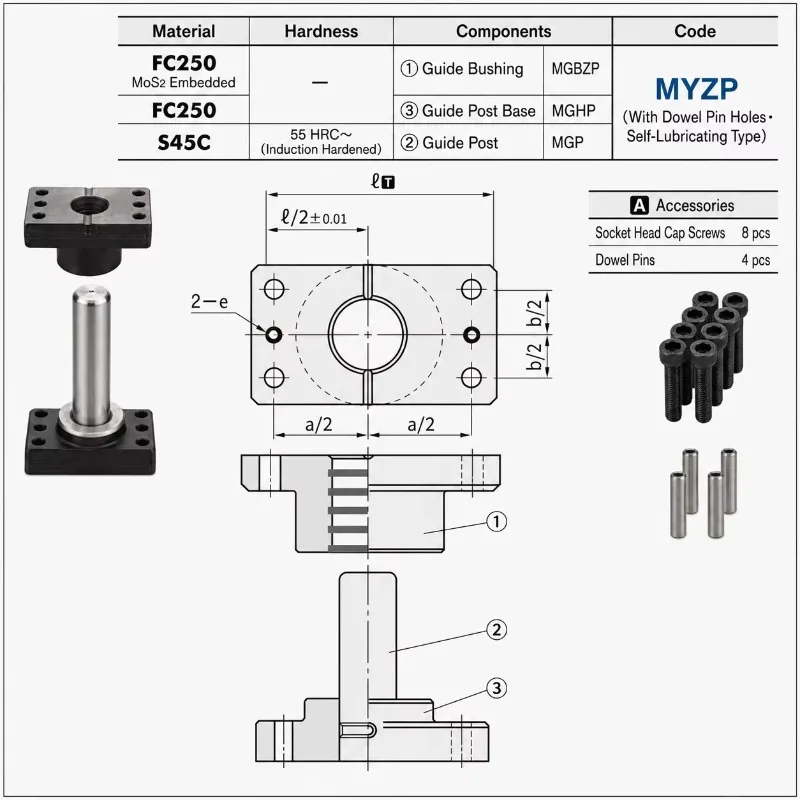 MYZP High-Precision MISUMI Standard Guide Post FC250 MoS2 - Premium Tooling Alignment Component