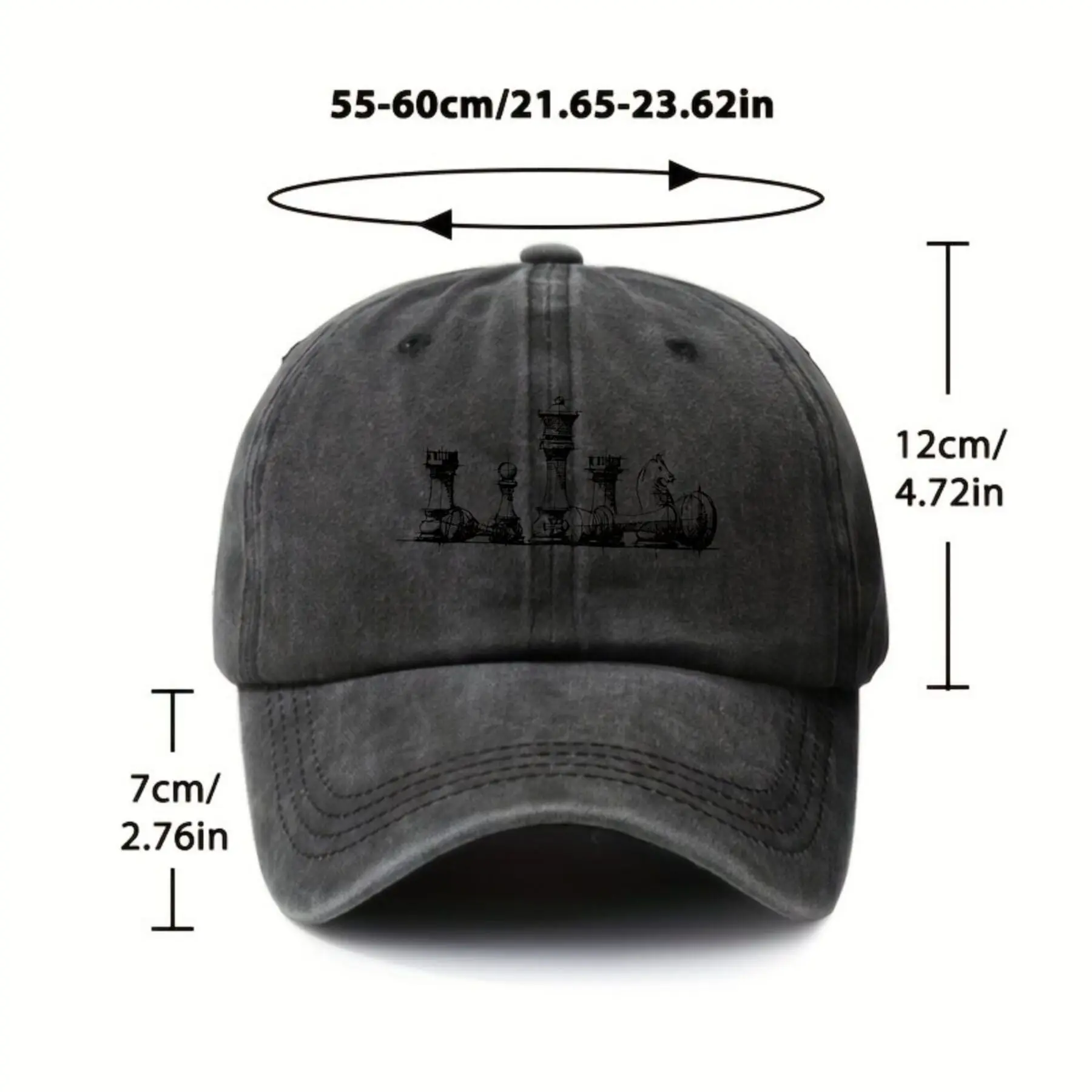 Sketch-Chess-Pieces-Graphic-Washed-Cotton-Baseball-Cap-Unisex-Casual-Sun-Protection-Cap