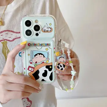 Roztomilý kreslený spánek pastelka Shin-chan peněženka karta šňůrka na telefon pouzdro pro iPhone 12 13 14 15 16 Pro Max Anime Shin-chan Y2k šňůrka na krk 6 nejlepší prodej Pouzdro na iPhone s pastelkou Shin Chan - №2