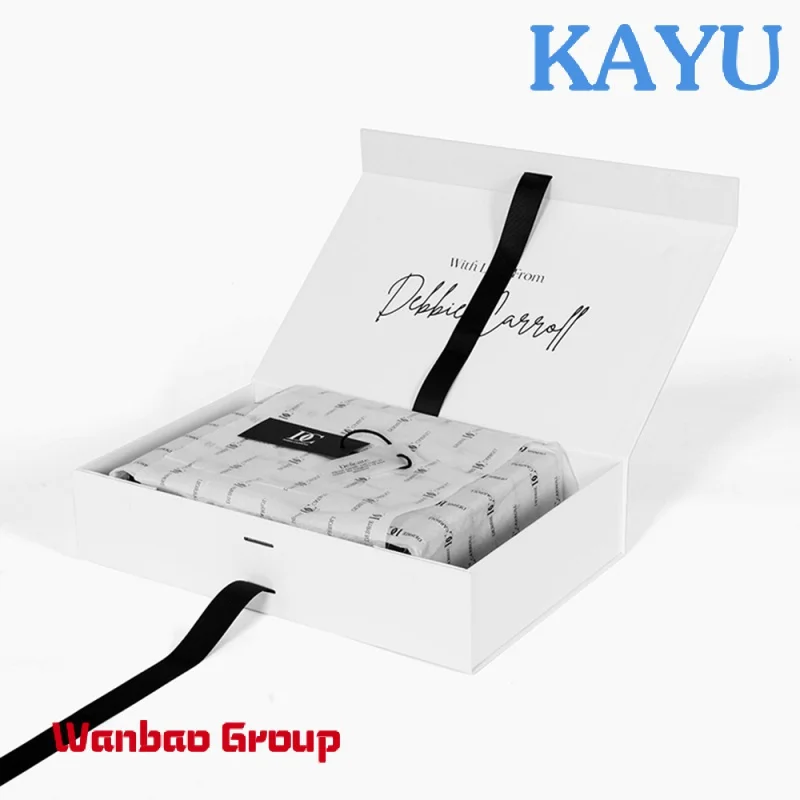 Custom Custom luxury Apparel Packaging Boxes Paperboard Clothes/Shoes White Matte Magnetic Gift Box with Ribbon