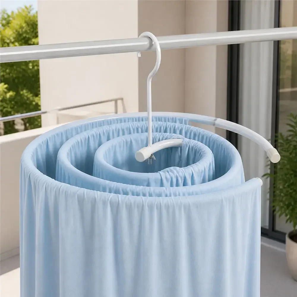 Spiral Round Quilt Bedsheet Drying Hanger White Balcony Laundry Towels Space Saving Rotating Household Airing Organizer Rack