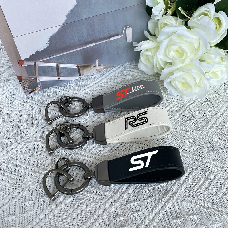 For Ford ST STLine RS Focus MK3 MK2 MK4 MK7 MK8 Fiesta RS Car Accessories Top Layer Cowhide Key Chain Lanyard For ST Ford